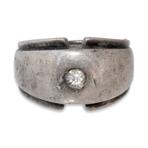 Vintage Sterling Silver Dome Ring Size 5 Flush Set Rhinestone Modernist - Picture 2 of 5